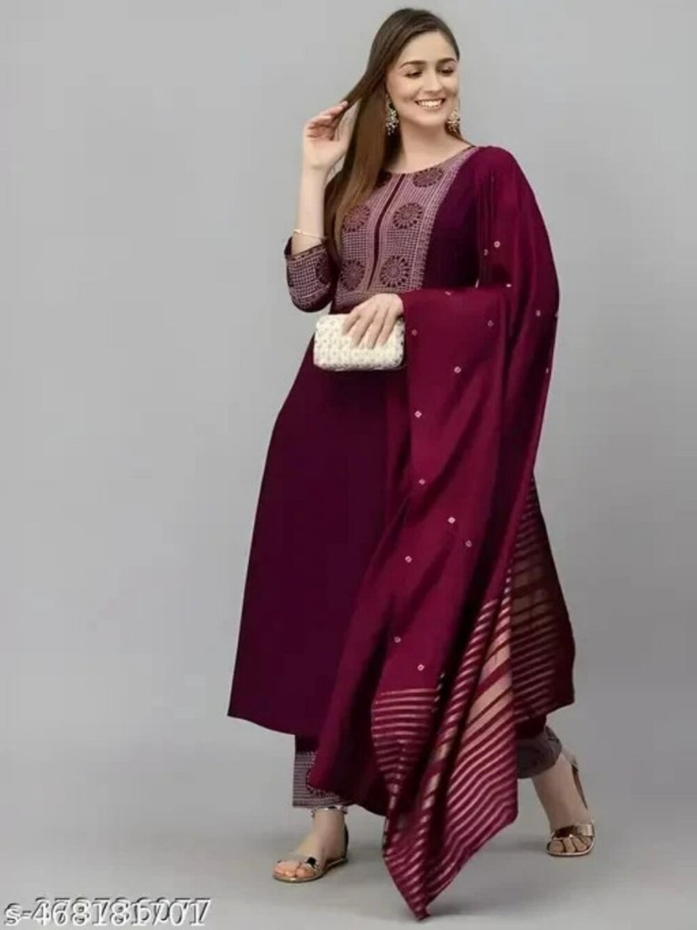 Women's Kurta Set - Magenta/Burgundy - Size XL